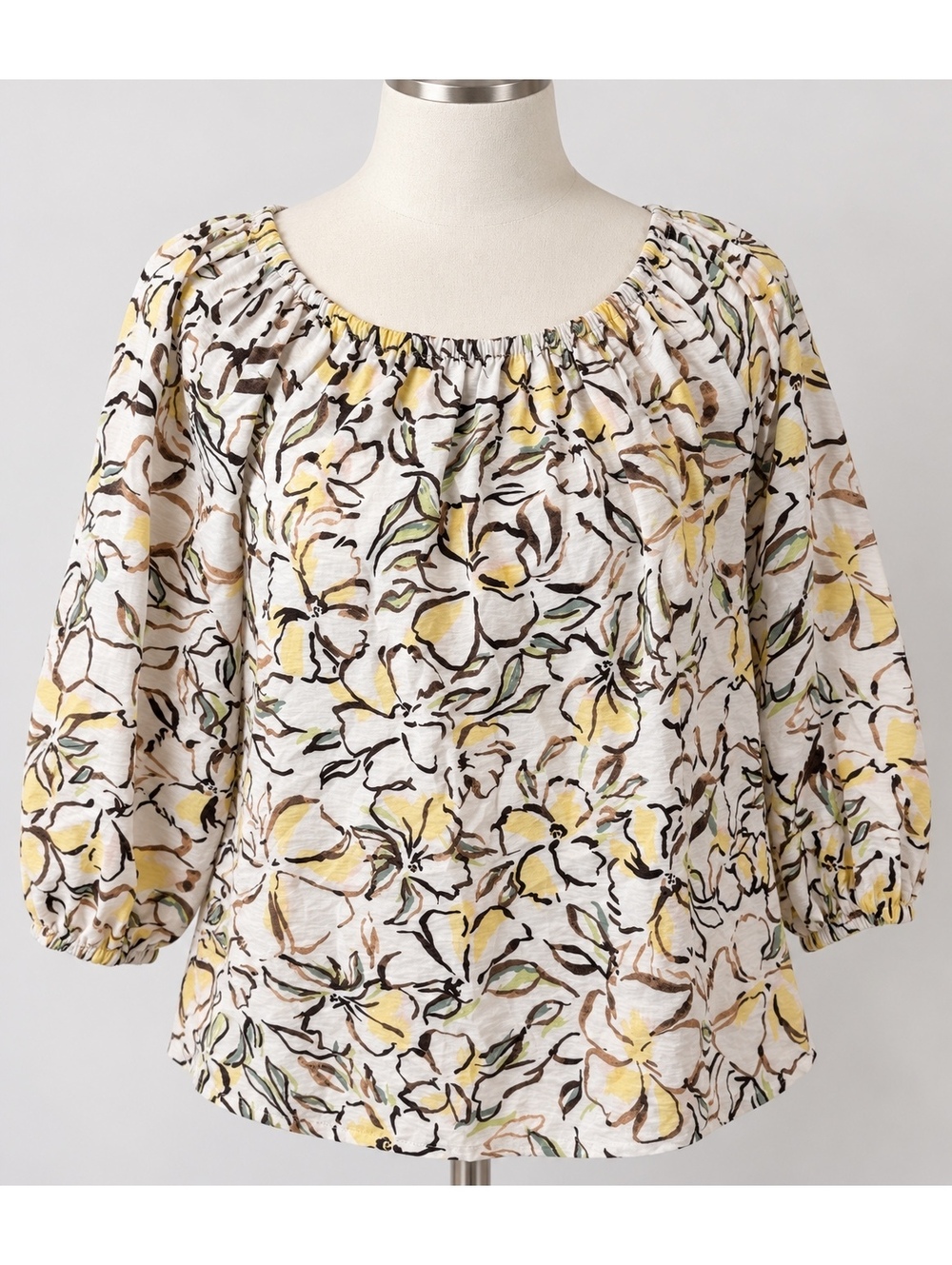 Sonoma Goods For Life Floral Peasant Blouse Large Puff Sleeve Rayon Boho Top